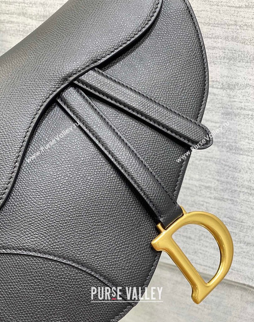 Dior Medium Saddle Bag with Strap in Grained Calfskin Black/Gold 2024 (XXG-241101043)