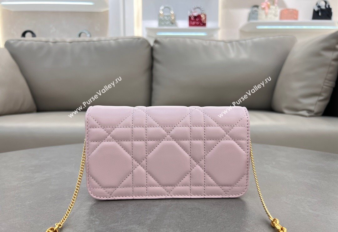 Dior Miss Caro Pouch with Chain in Macrocannage Lambskin Light Pink 2024 5225 (BF-241031089)