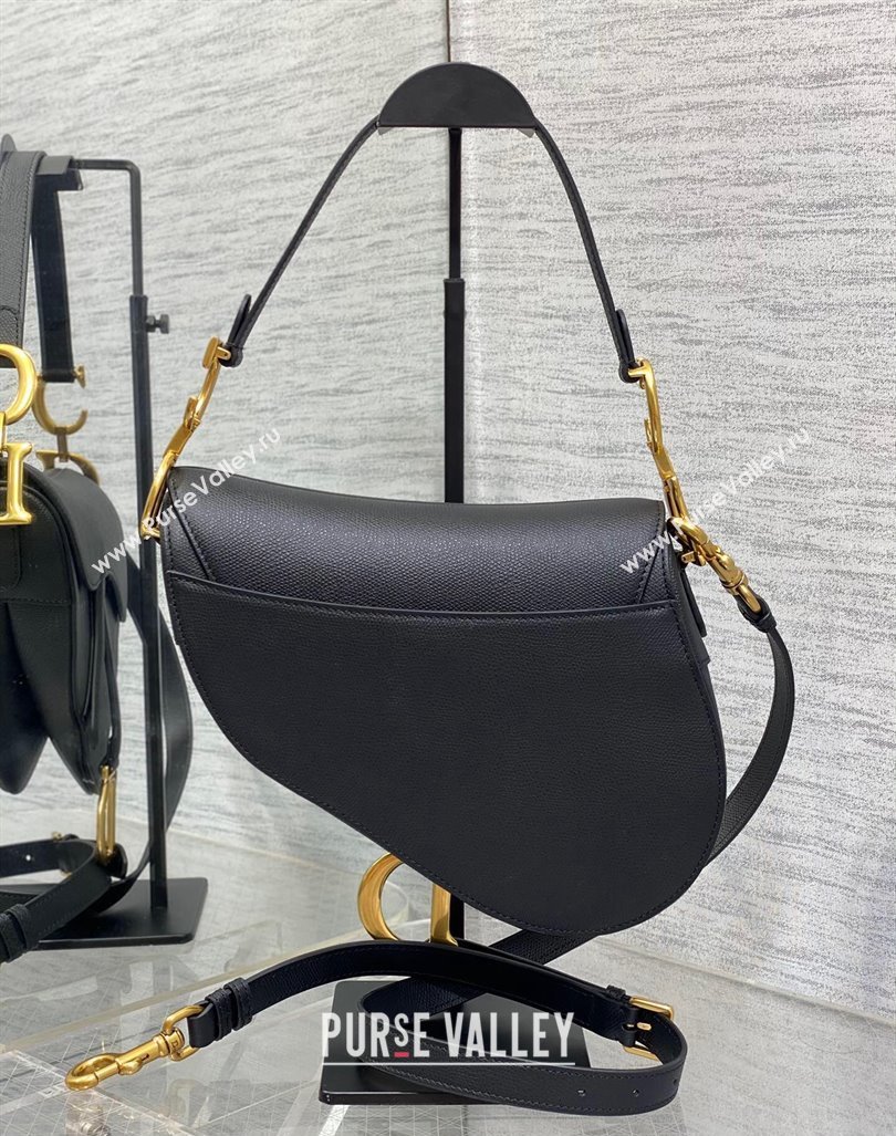 Dior Medium Saddle Bag with Strap in Grained Calfskin Black/Gold 2024 (XXG-241101043)