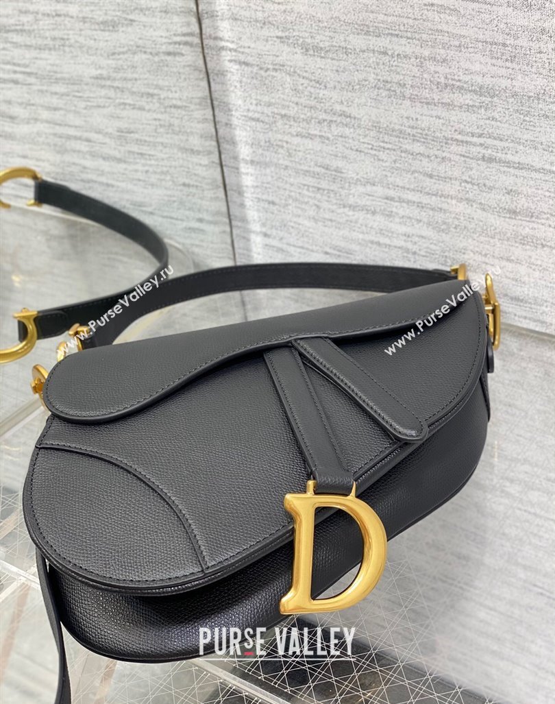 Dior Medium Saddle Bag with Strap in Grained Calfskin Black/Gold 2024 (XXG-241101043)