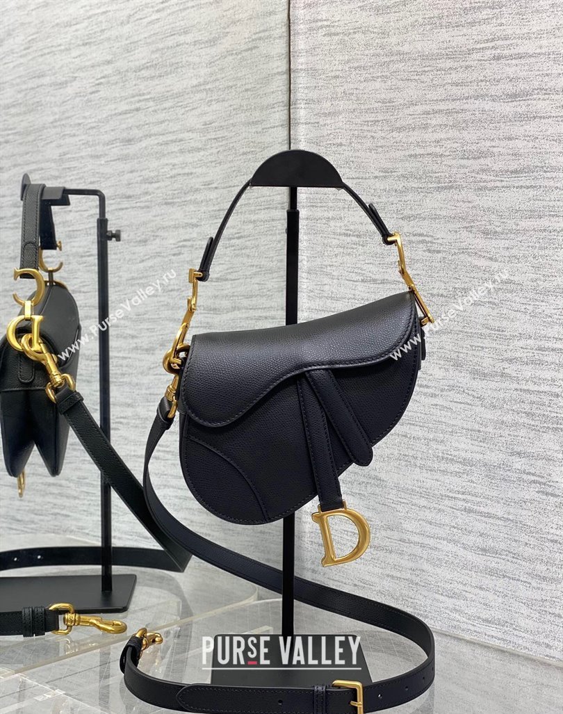 Dior Mini Saddle Bag with Strap in Grained Calfskin Black/Gold 2024 (XXG-241101060)