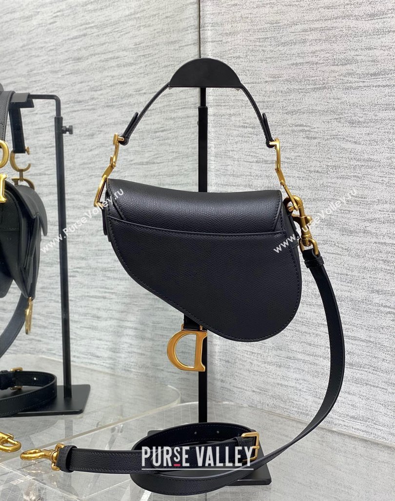 Dior Mini Saddle Bag with Strap in Grained Calfskin Black/Gold 2024 (XXG-241101060)