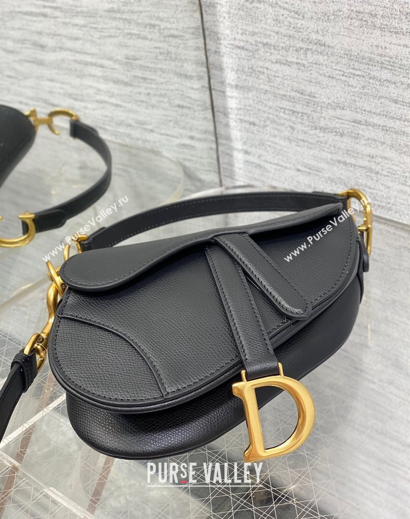 Dior Mini Saddle Bag with Strap in Grained Calfskin Black/Gold 2024 (XXG-241101060)