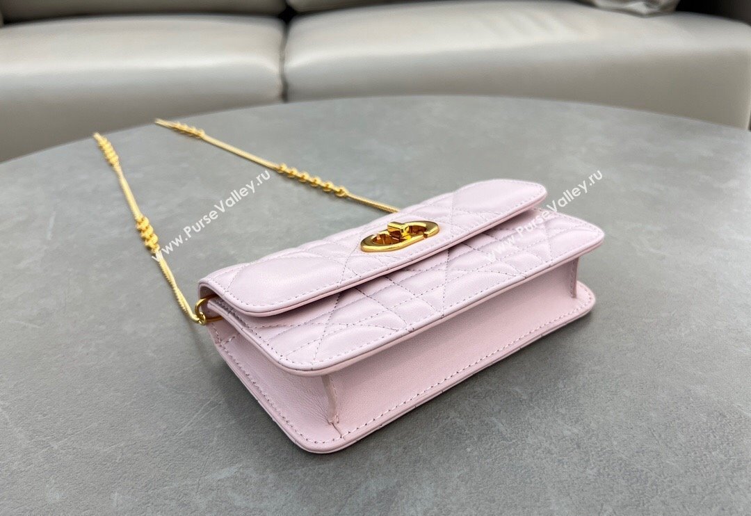 Dior Miss Caro Pouch with Chain in Macrocannage Lambskin Light Pink 2024 5225 (BF-241031089)