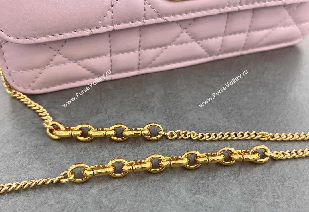 Dior Miss Caro Pouch with Chain in Macrocannage Lambskin Light Pink 2024 5225 (BF-241031089)