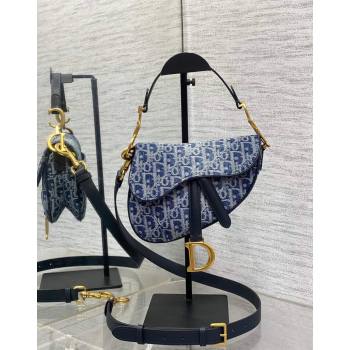 Dior Mini Saddle Bag with Strap in Blue Oblique Denim 2024 (BF-241101062)