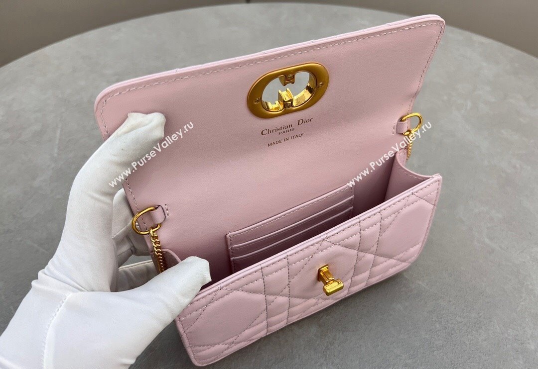 Dior Miss Caro Pouch with Chain in Macrocannage Lambskin Light Pink 2024 5225 (BF-241031089)