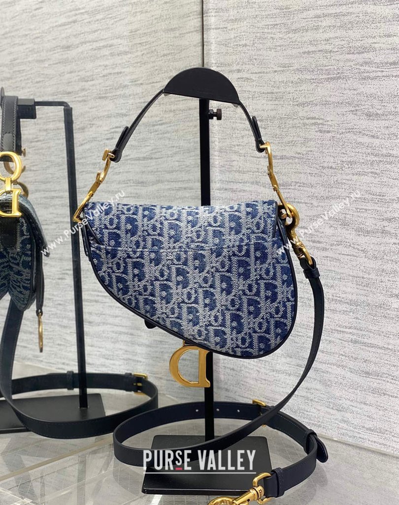 Dior Mini Saddle Bag with Strap in Blue Oblique Denim 2024 (BF-241101062)