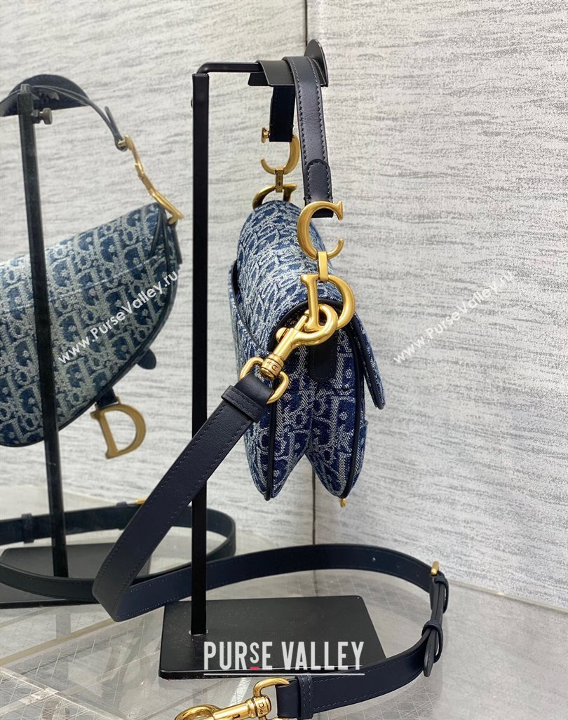 Dior Mini Saddle Bag with Strap in Blue Oblique Denim 2024 (BF-241101062)