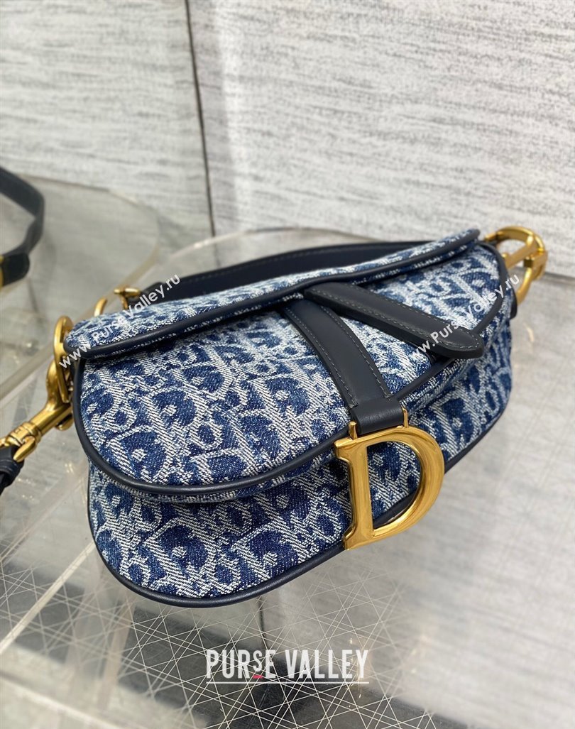 Dior Mini Saddle Bag with Strap in Blue Oblique Denim 2024 (BF-241101062)