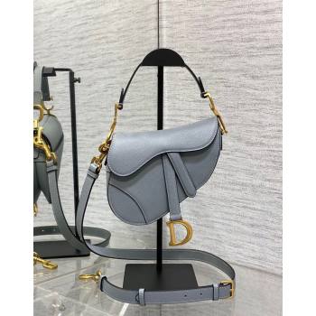 Dior Mini Saddle Bag with Strap in Grained Calfskin Dusty Blue 2024 (XXG-241101064)