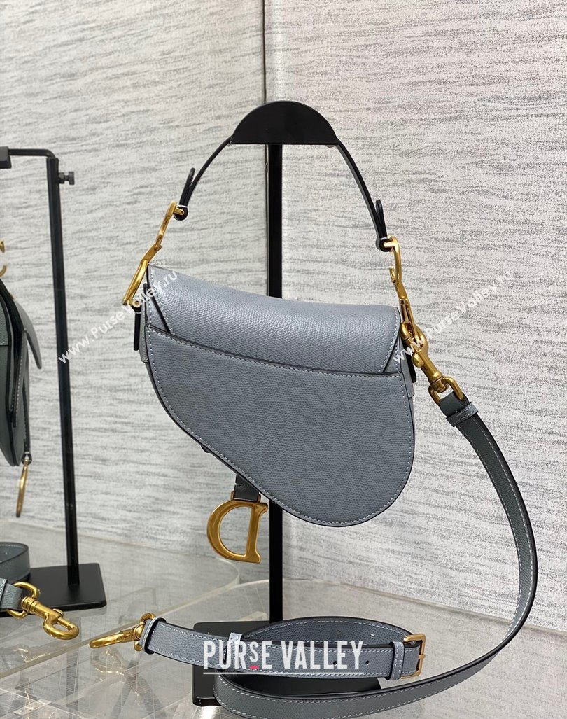 Dior Mini Saddle Bag with Strap in Grained Calfskin Dusty Blue 2024 (XXG-241101064)