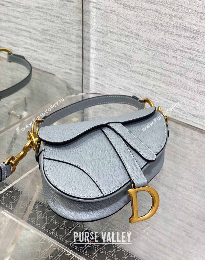 Dior Mini Saddle Bag with Strap in Grained Calfskin Dusty Blue 2024 (XXG-241101064)