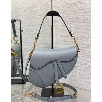 Dior Medium Saddle Bag with Strap in Grained Calfskin Dusty Blue 2024 (XXG-241101045)