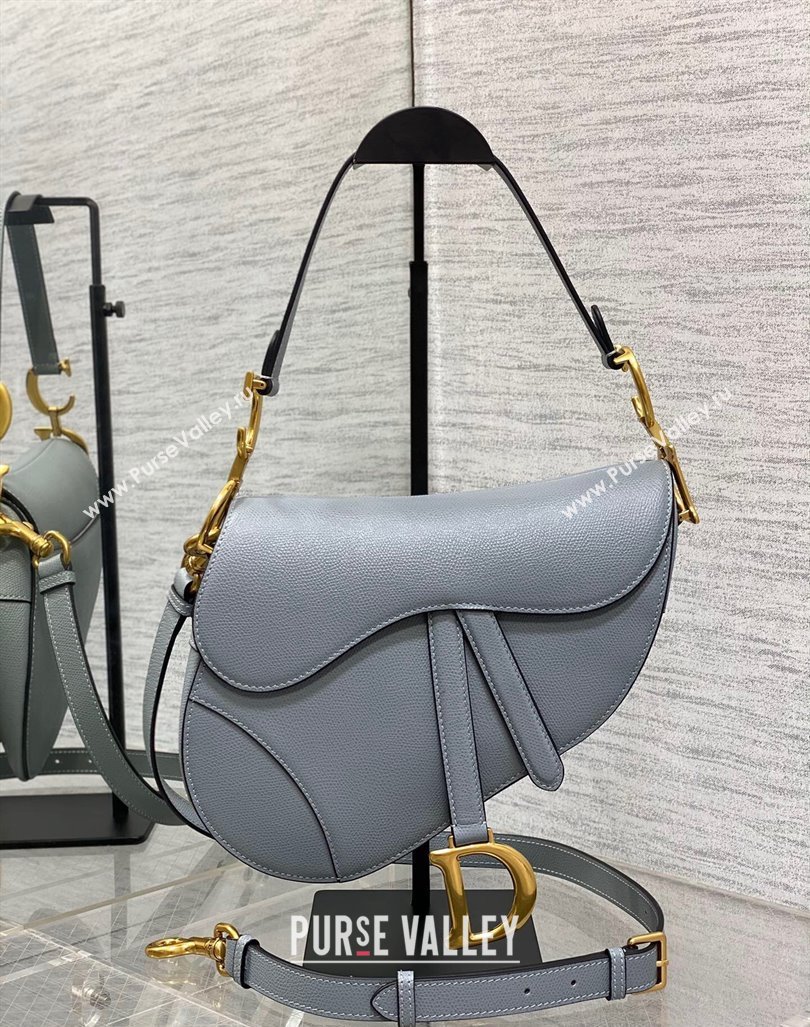 Dior Medium Saddle Bag with Strap in Grained Calfskin Dusty Blue 2024 (XXG-241101045)