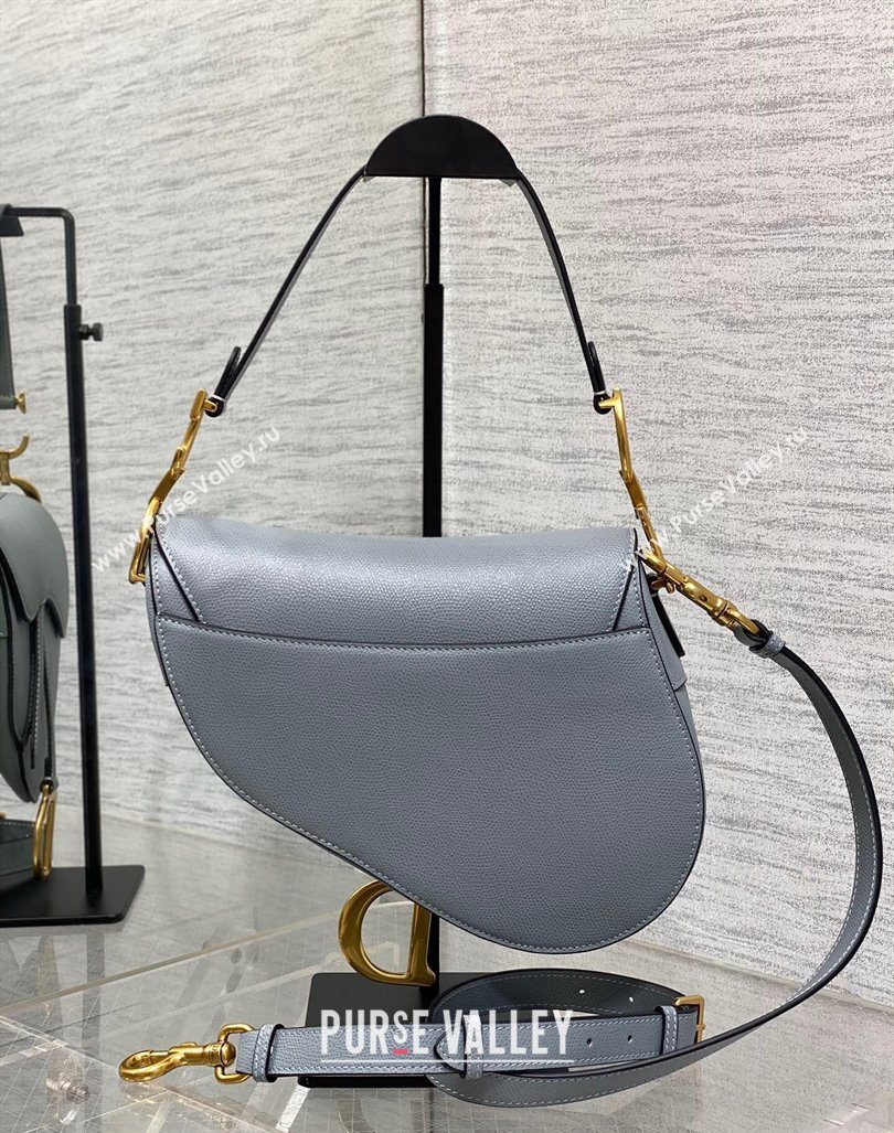 Dior Medium Saddle Bag with Strap in Grained Calfskin Dusty Blue 2024 (XXG-241101045)