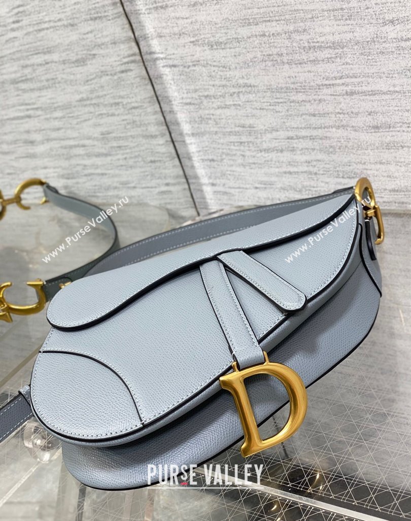 Dior Medium Saddle Bag with Strap in Grained Calfskin Dusty Blue 2024 (XXG-241101045)