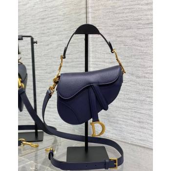 Dior Mini Saddle Bag with Strap in Grained Calfskin Deep Blue 2024 (XXG-241101065)