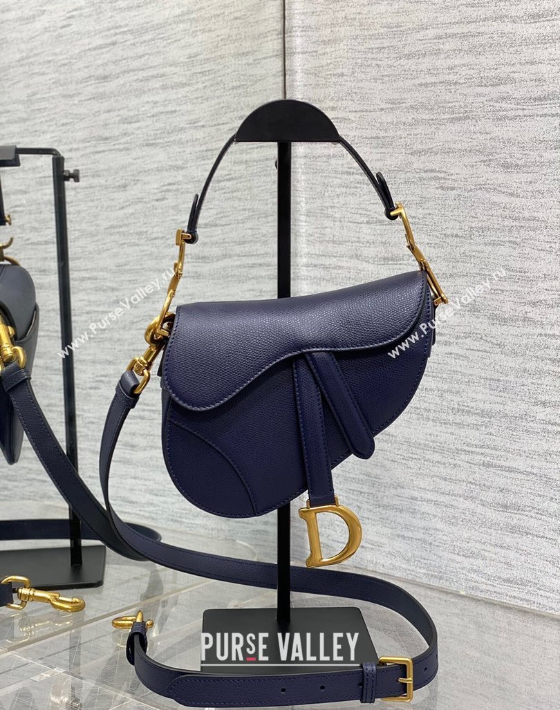 Dior Mini Saddle Bag with Strap in Grained Calfskin Deep Blue 2024 (XXG-241101065)