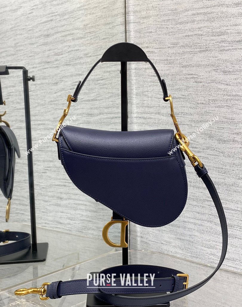 Dior Mini Saddle Bag with Strap in Grained Calfskin Deep Blue 2024 (XXG-241101065)