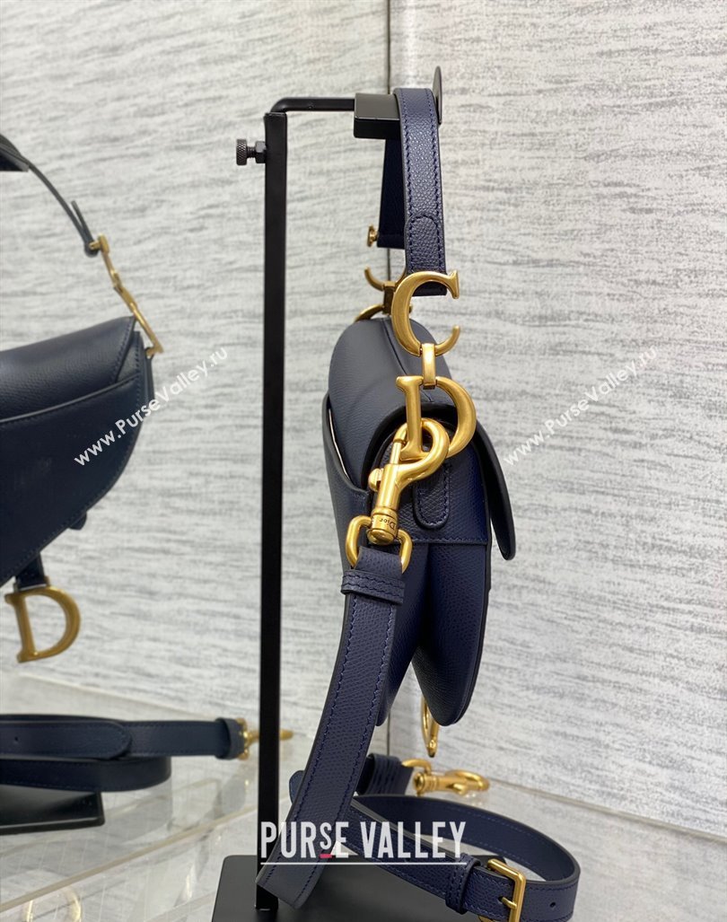 Dior Mini Saddle Bag with Strap in Grained Calfskin Deep Blue 2024 (XXG-241101065)