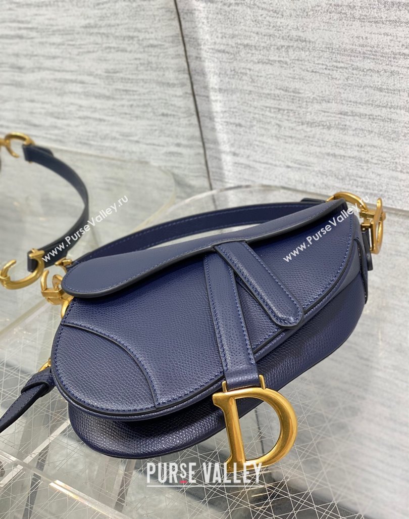 Dior Mini Saddle Bag with Strap in Grained Calfskin Deep Blue 2024 (XXG-241101065)