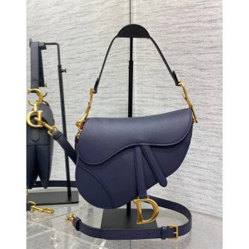 Dior Medium Saddle Bag with Strap in Grained Calfskin Deep Blue 2024 (XXG-241101052)