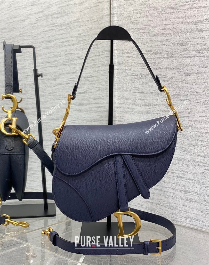 Dior Medium Saddle Bag with Strap in Grained Calfskin Deep Blue 2024 (XXG-241101052)