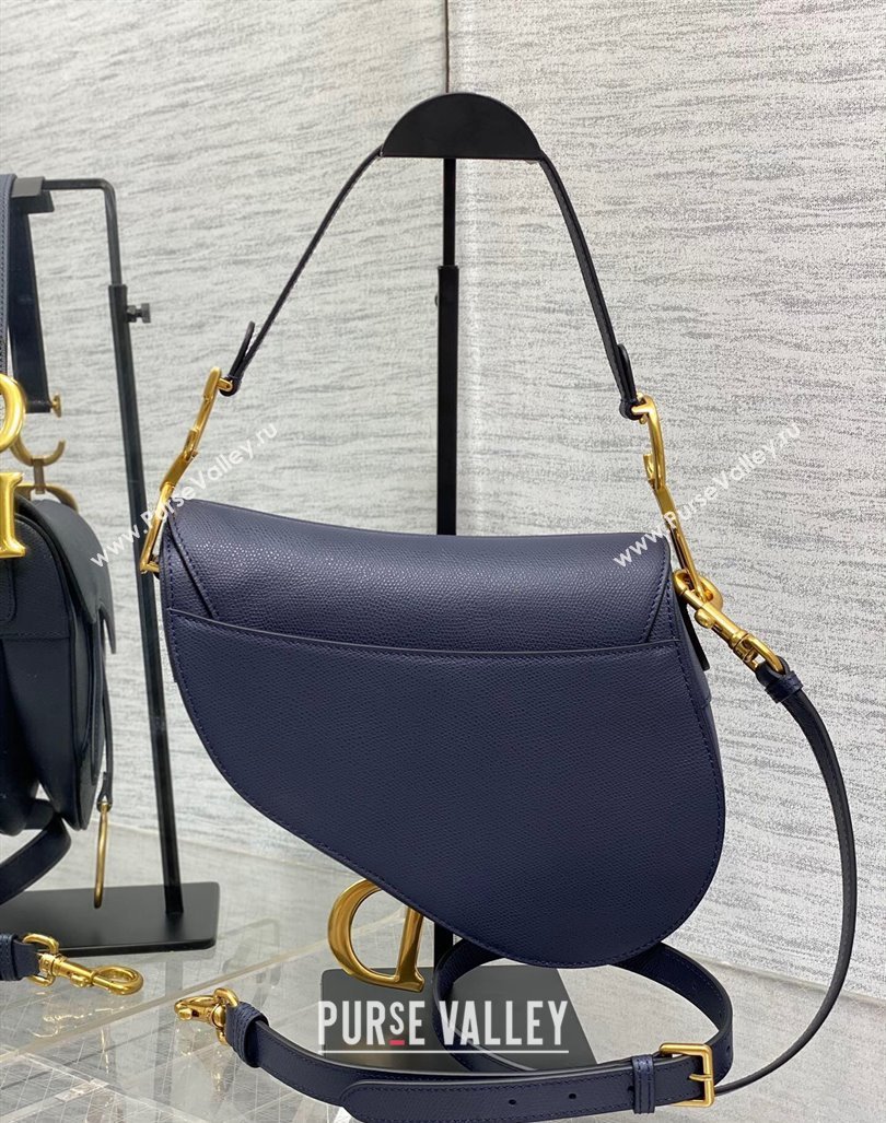 Dior Medium Saddle Bag with Strap in Grained Calfskin Deep Blue 2024 (XXG-241101052)