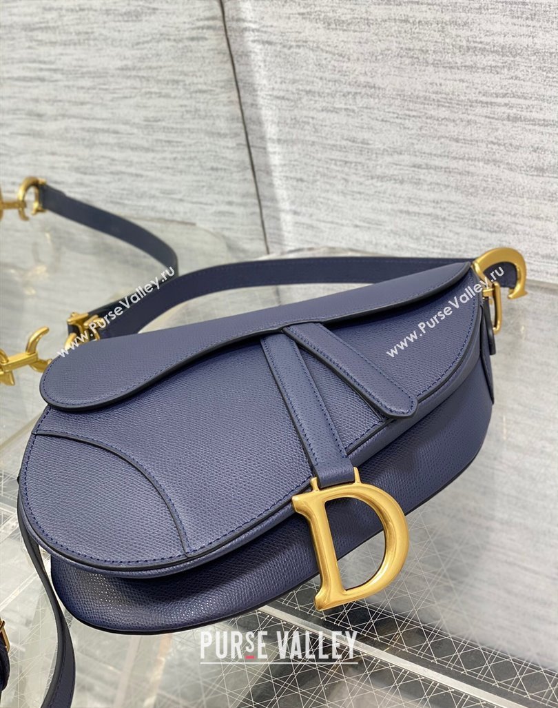 Dior Medium Saddle Bag with Strap in Grained Calfskin Deep Blue 2024 (XXG-241101052)