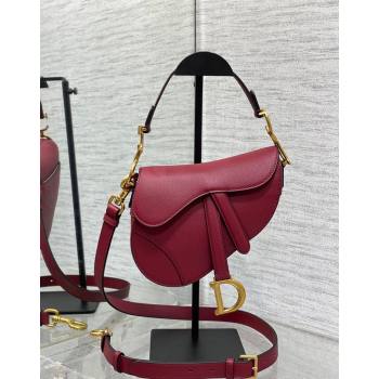 Dior Mini Saddle Bag with Strap in Grained Calfskin Burgundy 2024 (XXG-241101066)