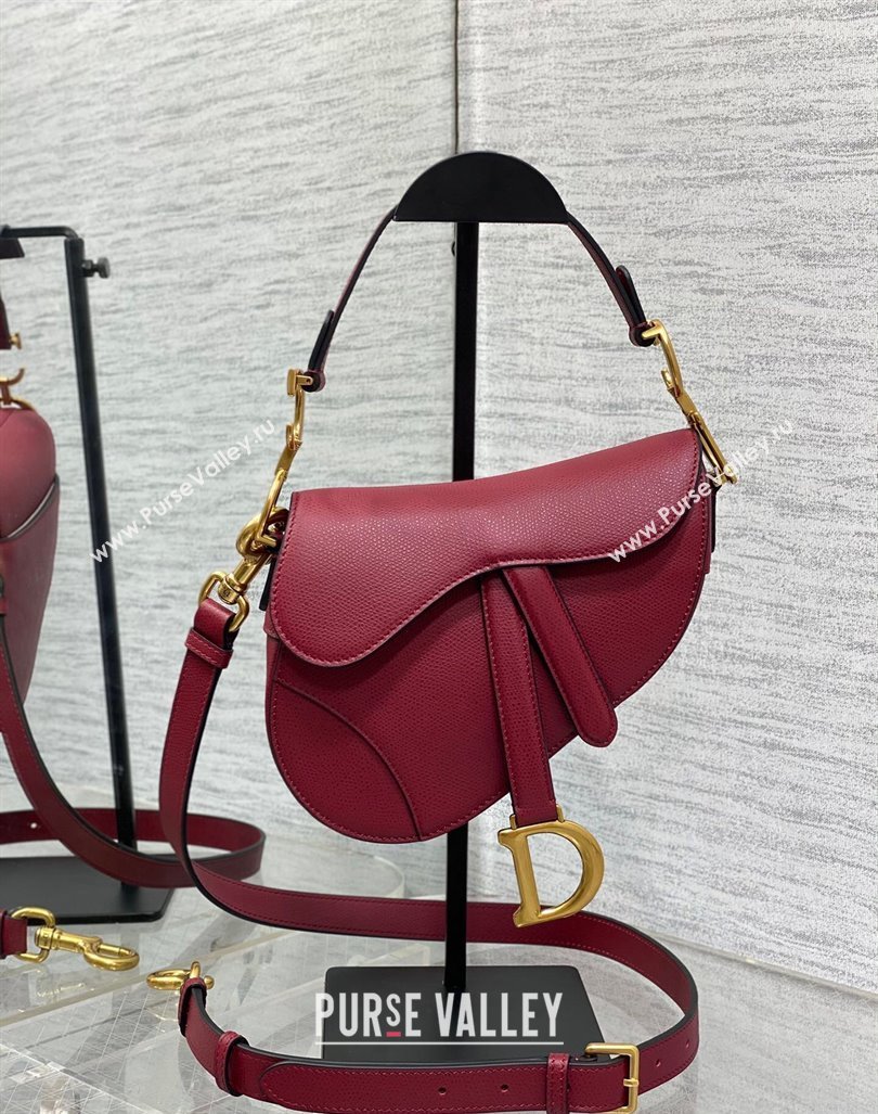 Dior Mini Saddle Bag with Strap in Grained Calfskin Burgundy 2024 (XXG-241101066)