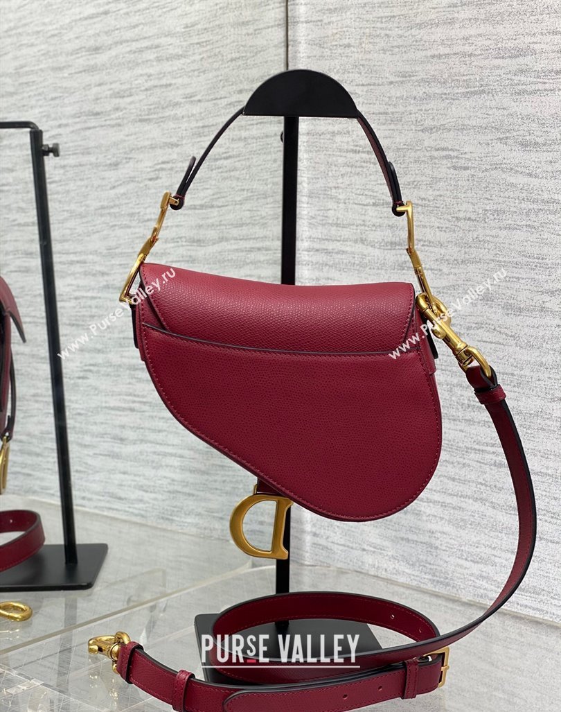 Dior Mini Saddle Bag with Strap in Grained Calfskin Burgundy 2024 (XXG-241101066)