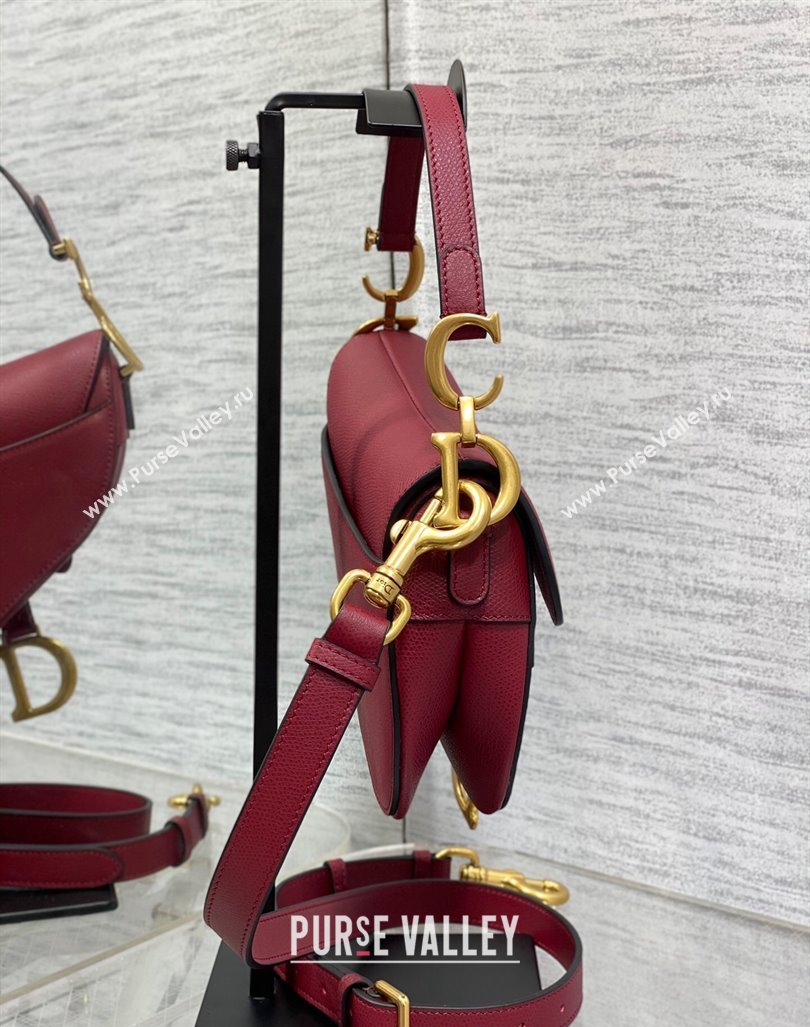 Dior Mini Saddle Bag with Strap in Grained Calfskin Burgundy 2024 (XXG-241101066)