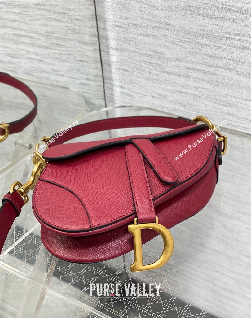 Dior Mini Saddle Bag with Strap in Grained Calfskin Burgundy 2024 (XXG-241101066)