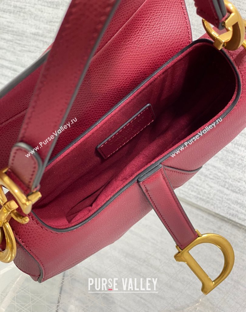 Dior Mini Saddle Bag with Strap in Grained Calfskin Burgundy 2024 (XXG-241101066)