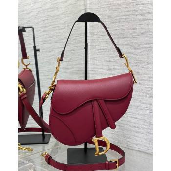 Dior Medium Saddle Bag with Strap in Grained Calfskin Burgundy 2024 (XXG-241101044)