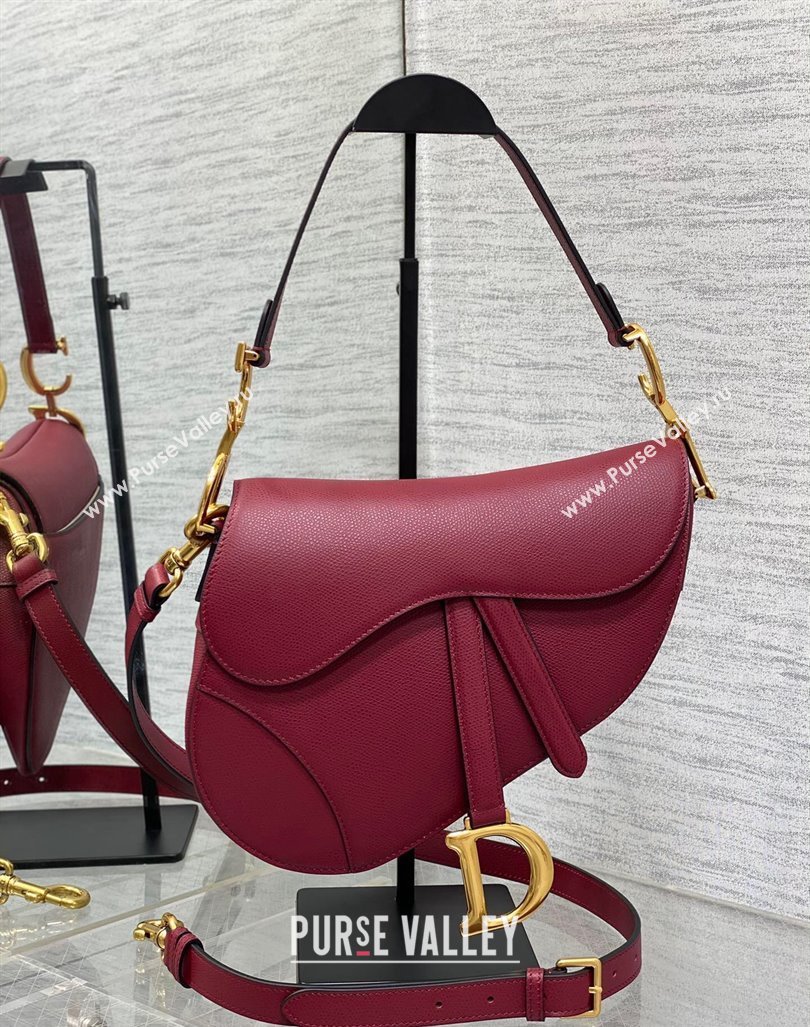 Dior Medium Saddle Bag with Strap in Grained Calfskin Burgundy 2024 (XXG-241101044)