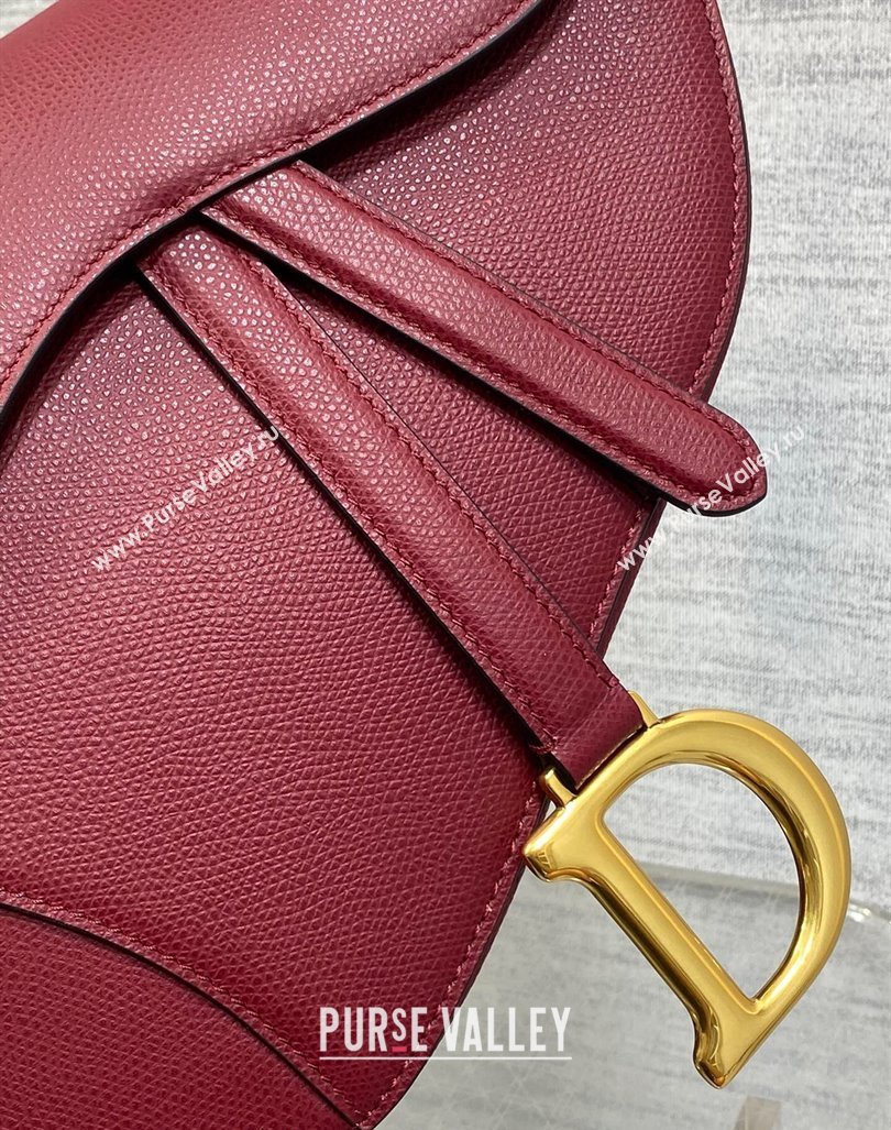 Dior Medium Saddle Bag with Strap in Grained Calfskin Burgundy 2024 (XXG-241101044)