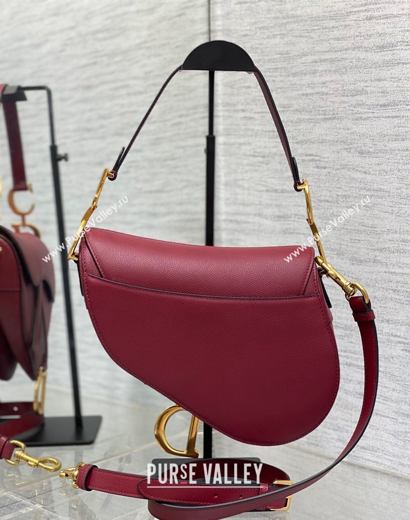 Dior Medium Saddle Bag with Strap in Grained Calfskin Burgundy 2024 (XXG-241101044)