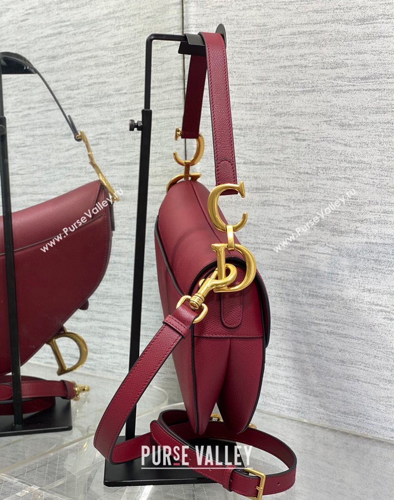 Dior Medium Saddle Bag with Strap in Grained Calfskin Burgundy 2024 (XXG-241101044)