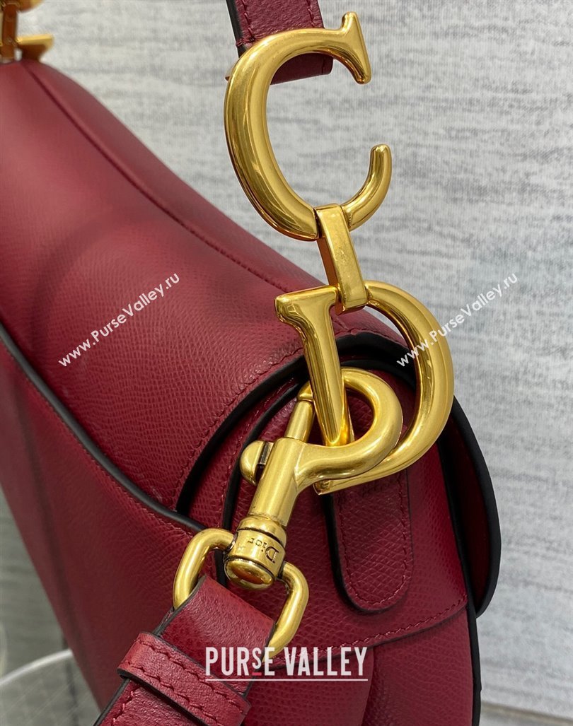 Dior Medium Saddle Bag with Strap in Grained Calfskin Burgundy 2024 (XXG-241101044)