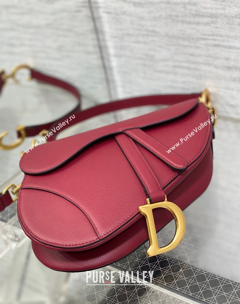 Dior Medium Saddle Bag with Strap in Grained Calfskin Burgundy 2024 (XXG-241101044)