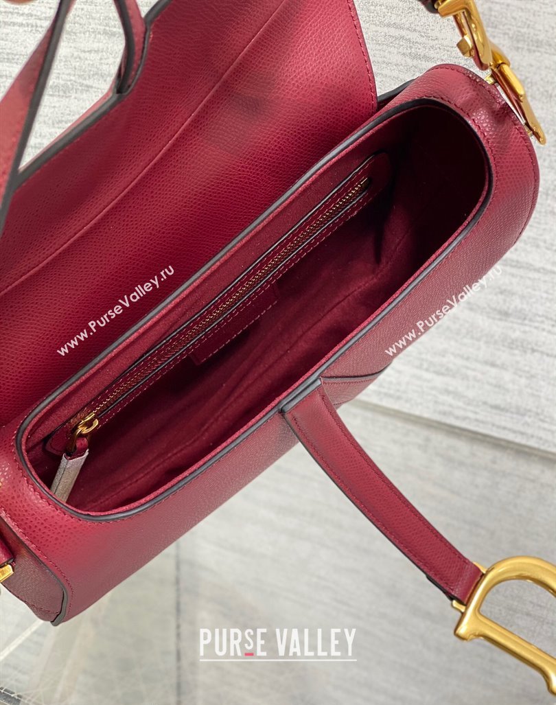 Dior Medium Saddle Bag with Strap in Grained Calfskin Burgundy 2024 (XXG-241101044)