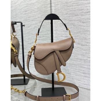 Dior Mini Saddle Bag with Strap in Grained Calfskin Taupe Grey 2024 (XXG-241101067)