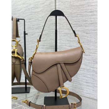 Dior Medium Saddle Bag with Strap in Grained Calfskin Taupe Grey 2024 (XXG-241101041)