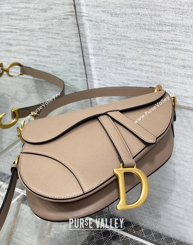 Dior Medium Saddle Bag with Strap in Grained Calfskin Taupe Grey 2024 (XXG-241101041)