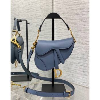 Dior Mini Saddle Bag with Strap in Grained Calfskin Denim Blue 2024 (XXG-241101069)