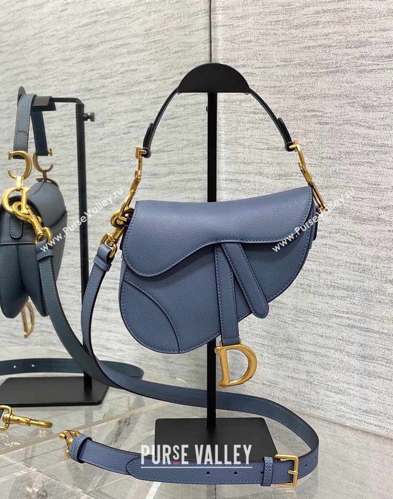 Dior Mini Saddle Bag with Strap in Grained Calfskin Denim Blue 2024 (XXG-241101069)