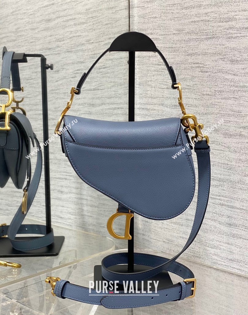 Dior Mini Saddle Bag with Strap in Grained Calfskin Denim Blue 2024 (XXG-241101069)